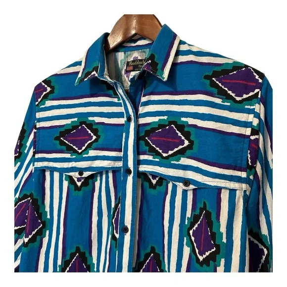 Vintage Ruddock Bros Western Roper Rodeo Button Down Colourful Long Sleeve Small - Picture 3 of 16